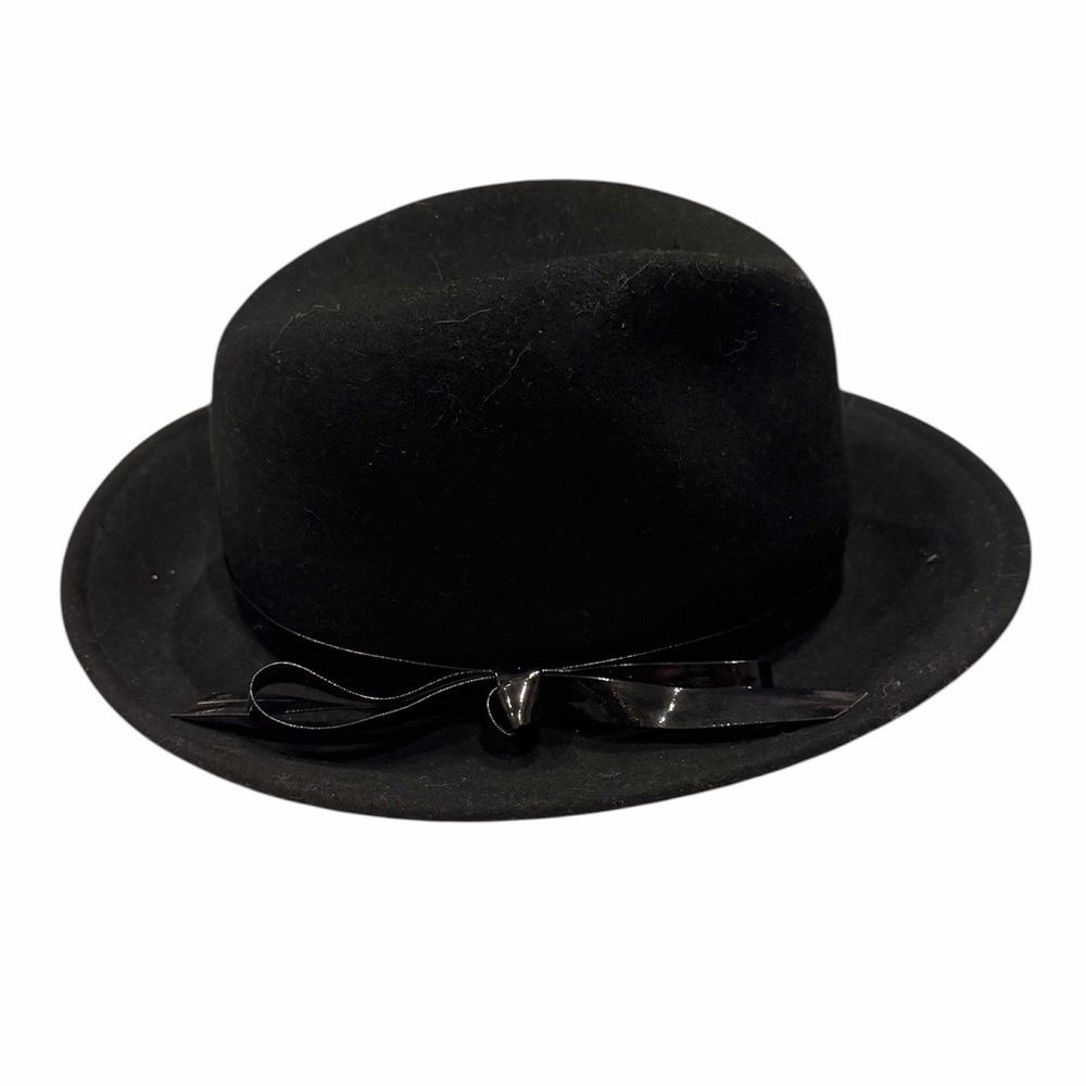 Vintage Scala Stylish Black Fedora Hat 100% Wool with Bow Detail